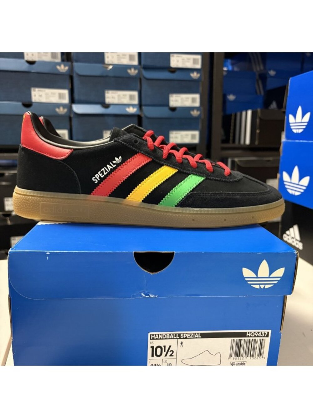 size 10.5 - adidas mens handball spezial Core Black/Pure Ruby/Bold Gold - hq9437